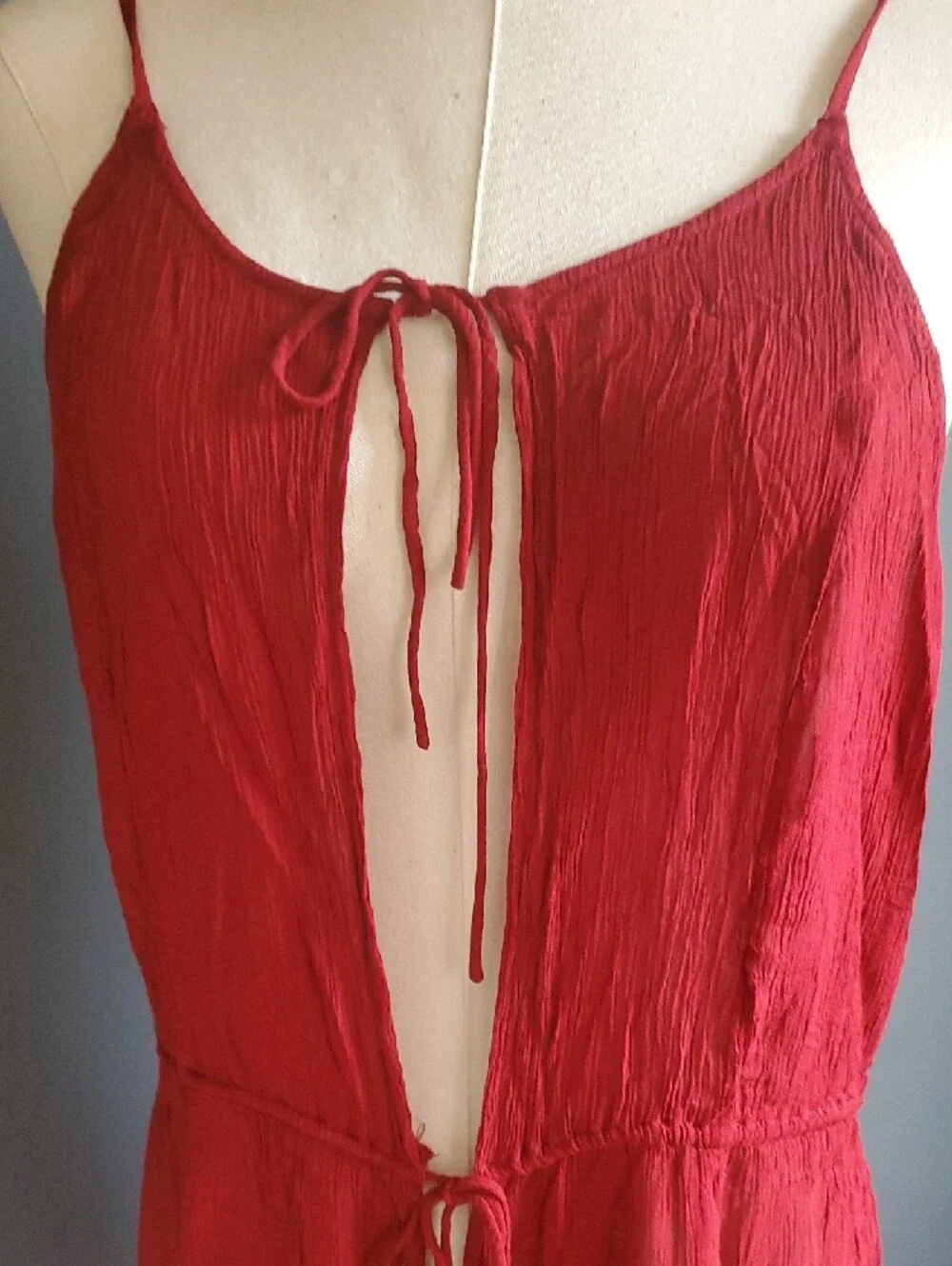 Free People Intimately Red Tie-Front Spaghetti Strap Romper Sleep Wear Size XS
